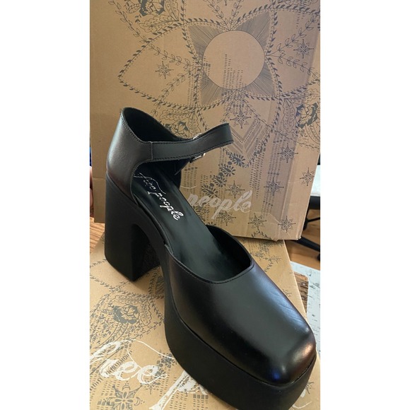 Free People Shoes - Free People Black Leather Platform Mary Jane Heels Square Toe Block Heel Size 40